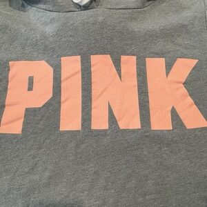 Victorias Secret PINK LOGO Crop‎ Hoodie Fleece Pullover M Gray Soft Girl Barbie